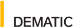 The image showcases the Dematic logo, which features a yellow vertical bar on the left and bold, black capital letters spelling "Dematic" to the right. This logo epitomizes their expertise in intralogistics solutions.