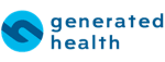 A logo with a blue icon resembling two interlocking links inside a turquoise circle, next to the blue text "generated health," symbolizes connected wellness.