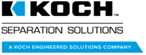 Logo for Koch Separation Solutions: The logo showcases a blue stylized "K" to the left of the words "Koch Separation Solutions" in black, with a light blue rectangle below containing the text "A Koch Engineered Solutions Company" in white.