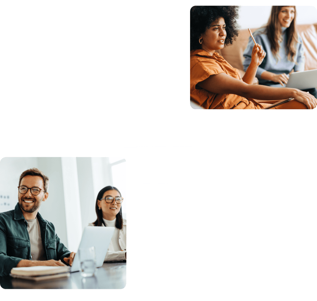 Images of Vivid Cloud coworkers talking and solving problems