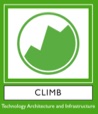 A green and white logo featuring a stylized mountain inside a circle. Below the circle is the word "CLIMB" in capital letters, with "Technology Architecture and Infrastructure" beneath it. The entire logo is framed by a green square, embodying Rockstep Solutions' commitment to innovation.