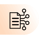 An icon showing a sheet of paper with text lines and circuit-like lines branching out from the right edge, symbolizing the integration of healthcare technologies and information. The background has a gradient from light peach to white.